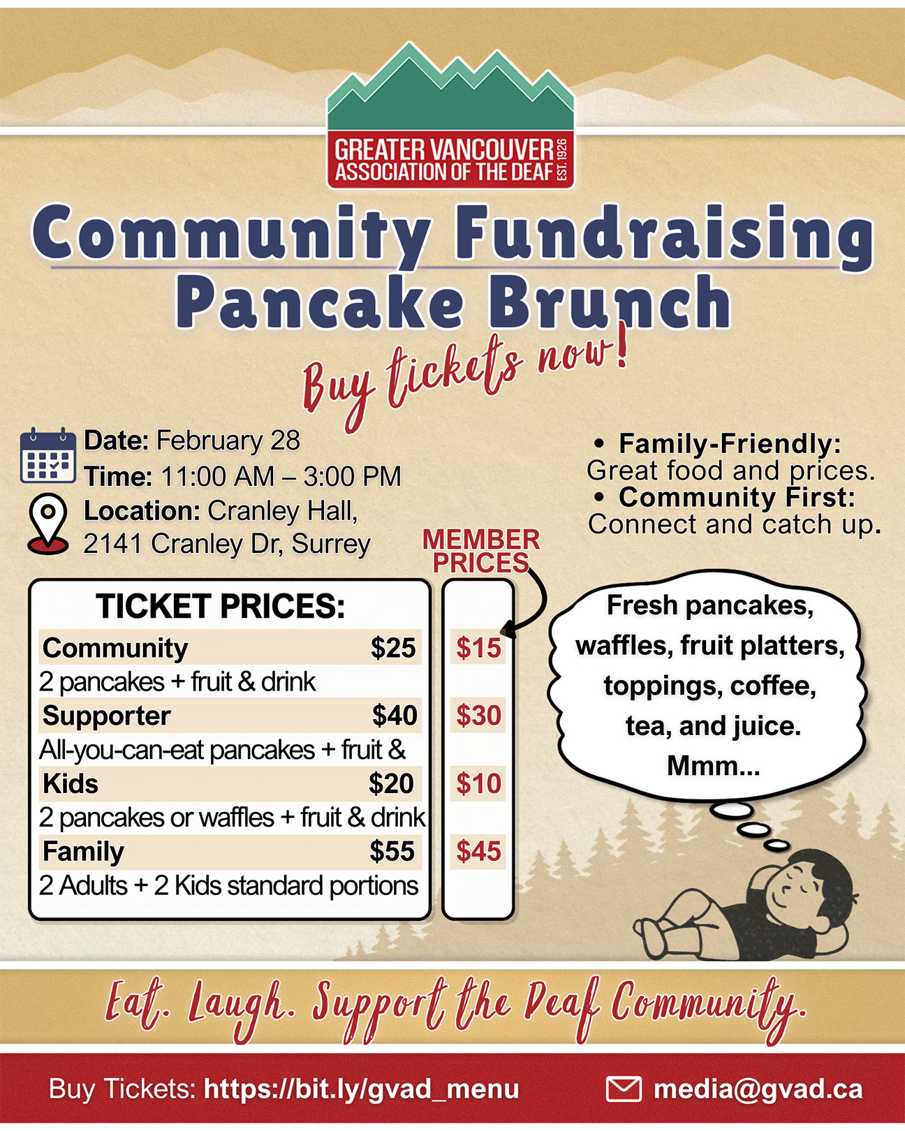 GVAD Community Fundraising Pancake Brunch flyer