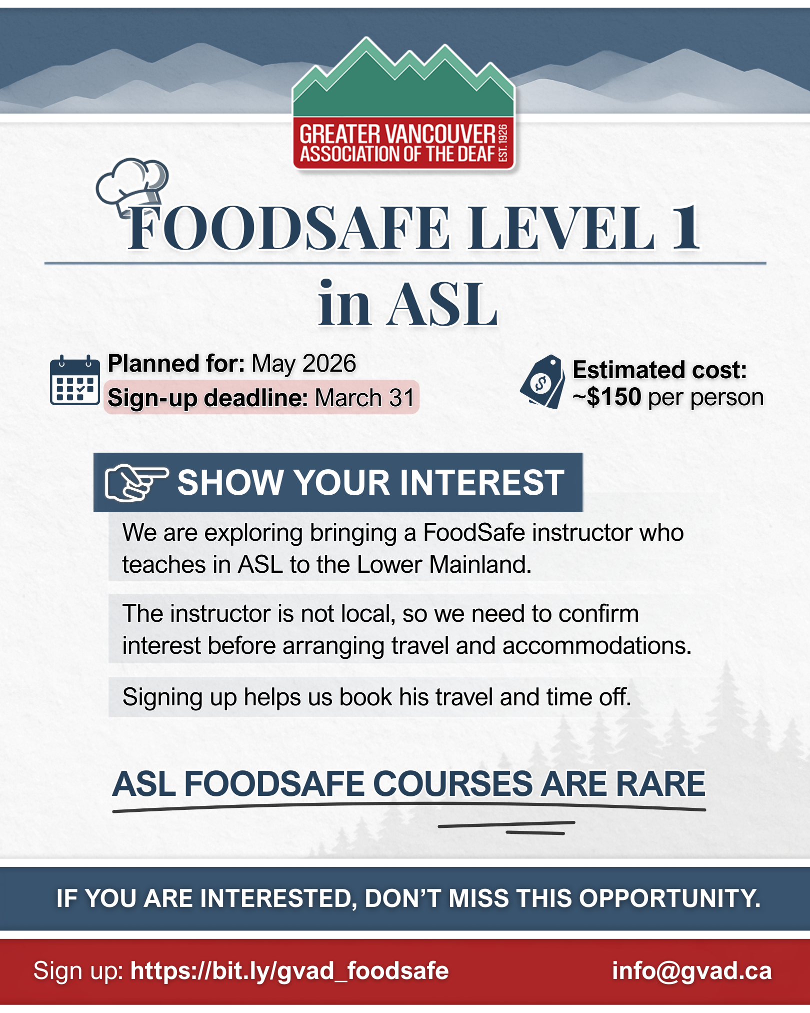 FoodSafe Level 1 in ASL flyer