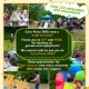 A flyer with a collage of photos from Corn Party 2026, showing groups of people at picnic tables eating and talking, a wide shot of the park with tents and a crowd gathered, a person playing cornhole, two people smiling together at a table, kids playing with building blocks, and people laughing together on an inflatable bounce castle.